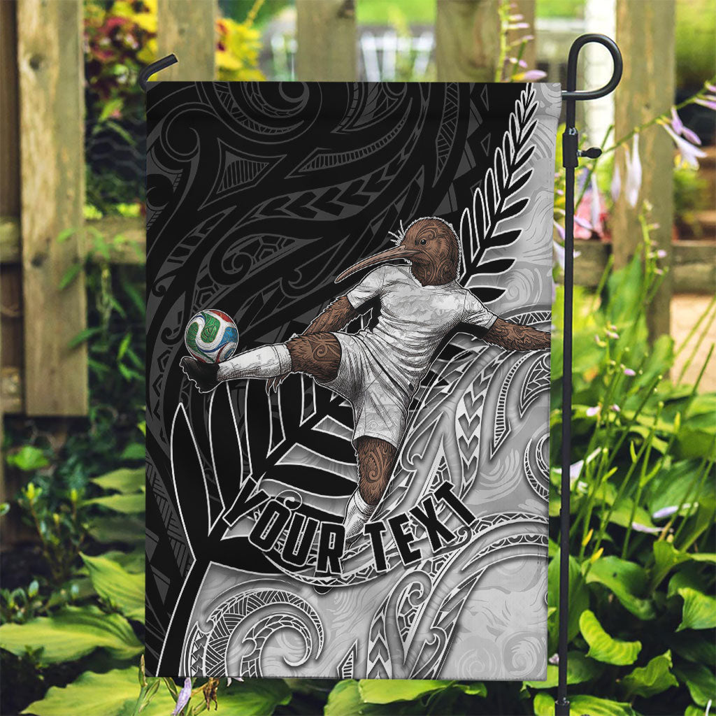 Personalized New Zealand Football Garden Flag Kiwi Mascot with Silver Fern - Maori Tribal Tattoo Art TS04 Garden Flag Black White - Polynesian Pride