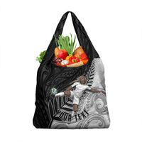 Personalized New Zealand Football Grocery Bag Kiwi Mascot with Silver Fern - Maori Tribal Tattoo Art TS04 1-pack One Size Black White - Polynesian Pride
