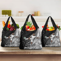 Personalized New Zealand Football Grocery Bag Kiwi Mascot with Silver Fern - Maori Tribal Tattoo Art TS04 3-pack One Size Black White - Polynesian Pride