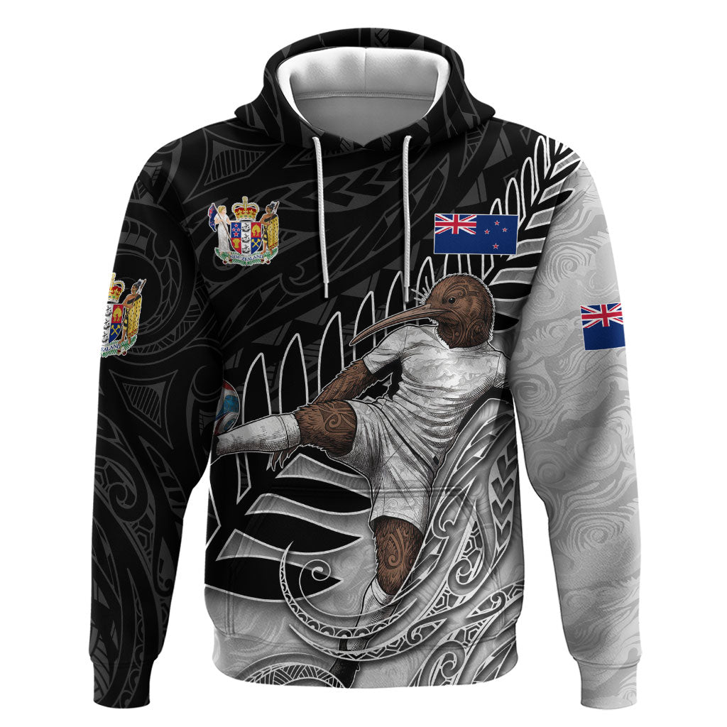 Personalized New Zealand Football Hoodie Kiwi Mascot with Silver Fern - Maori Tribal Tattoo Art