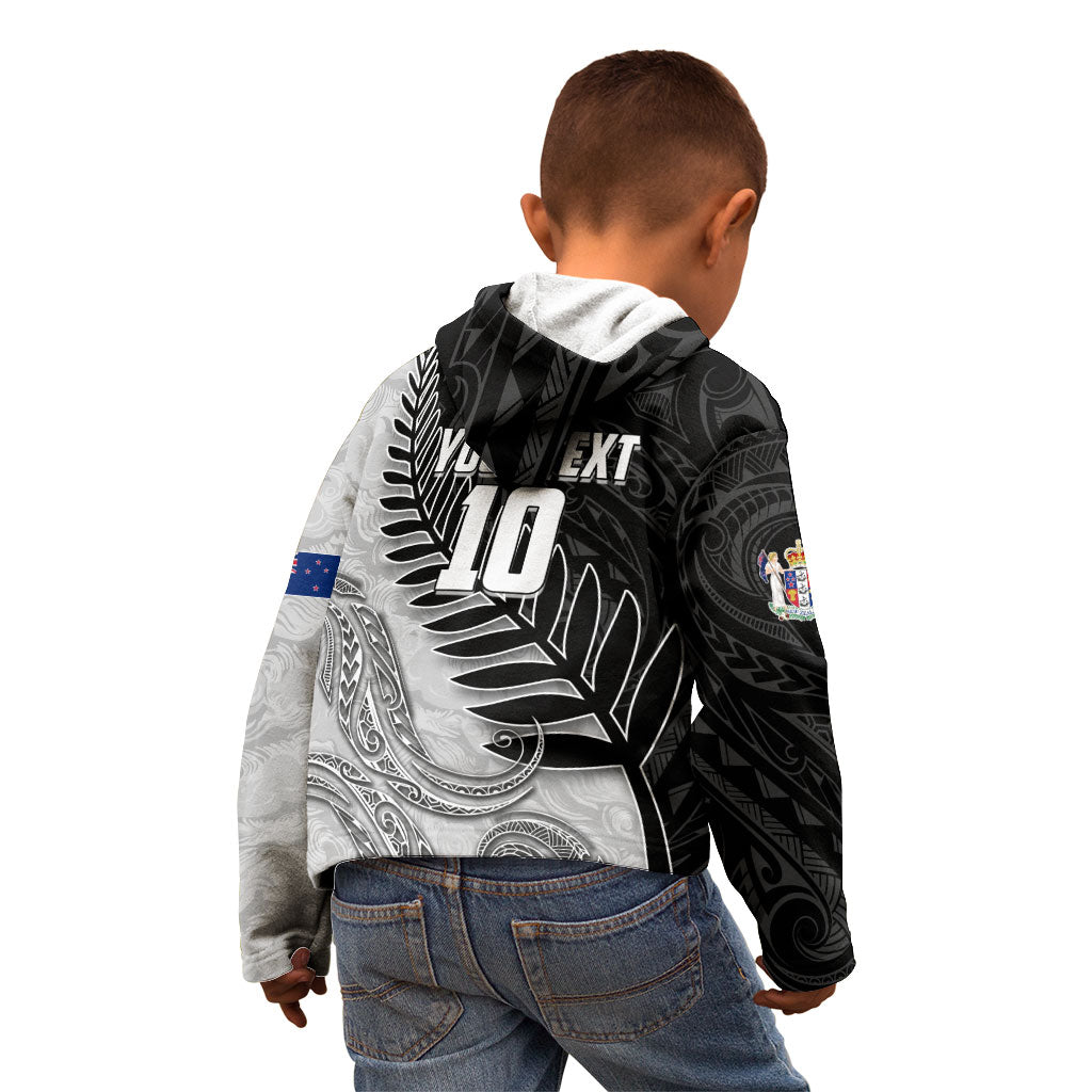 Personalized New Zealand Football Kid Hoodie Kiwi Mascot with Silver Fern - Maori Tribal Tattoo Art TS04 - Polynesian Pride