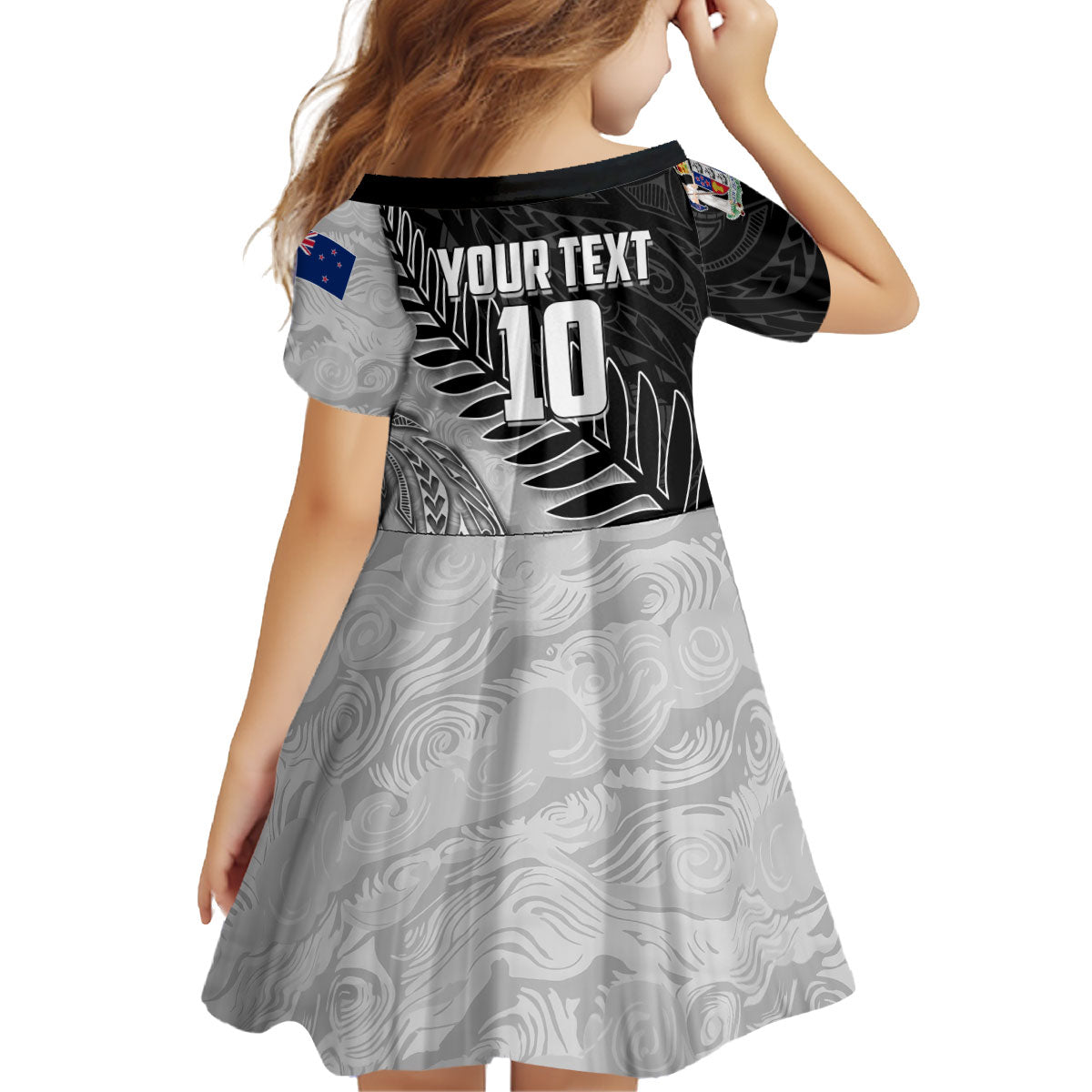 Personalized New Zealand Football Kid Short Sleeve Dress Kiwi Mascot with Silver Fern - Maori Tribal Tattoo Art TS04 - Polynesian Pride