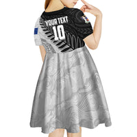 Personalized New Zealand Football Kid Short Sleeve Dress Kiwi Mascot with Silver Fern - Maori Tribal Tattoo Art TS04 - Polynesian Pride