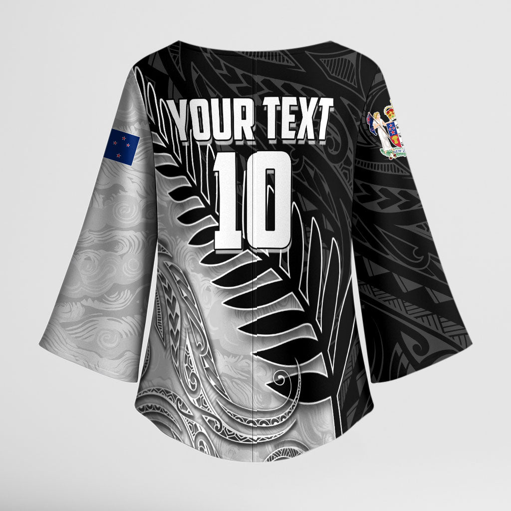 Personalized New Zealand Football Kimono Sleeve Blouse Kiwi Mascot with Silver Fern - Maori Tribal Tattoo Art TS04 - Polynesian Pride