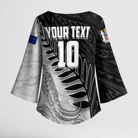 Personalized New Zealand Football Kimono Sleeve Blouse Kiwi Mascot with Silver Fern - Maori Tribal Tattoo Art TS04 - Polynesian Pride