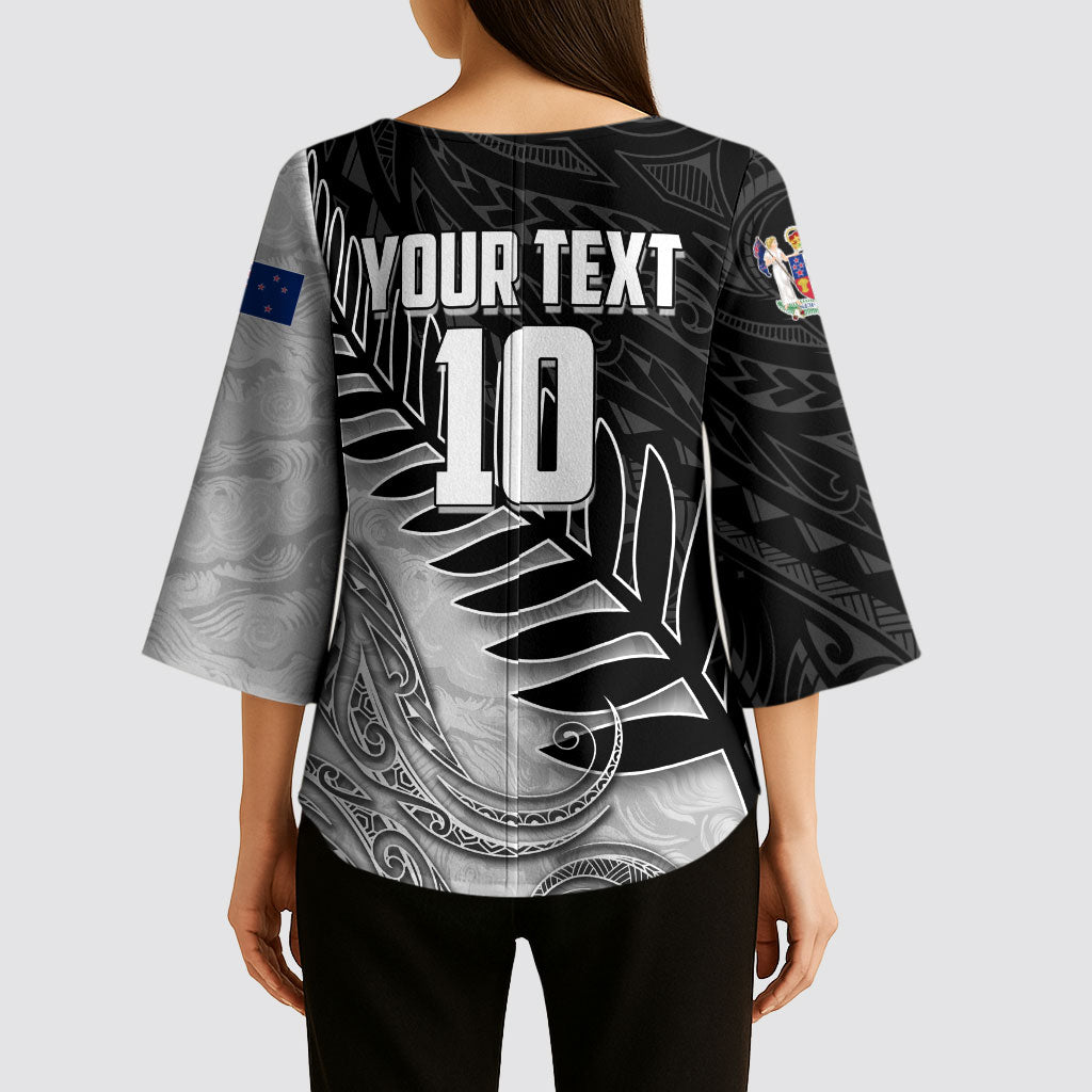 Personalized New Zealand Football Kimono Sleeve Blouse Kiwi Mascot with Silver Fern - Maori Tribal Tattoo Art TS04 - Polynesian Pride