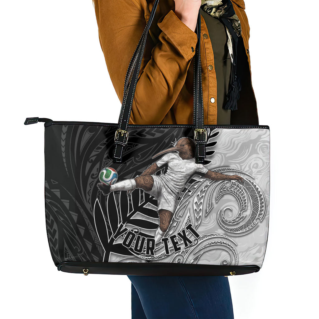 Personalized New Zealand Football Leather Tote Bag Kiwi Mascot with Silver Fern - Maori Tribal Tattoo Art TS04 - Polynesian Pride
