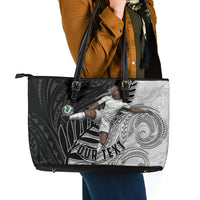 Personalized New Zealand Football Leather Tote Bag Kiwi Mascot with Silver Fern - Maori Tribal Tattoo Art TS04 - Polynesian Pride