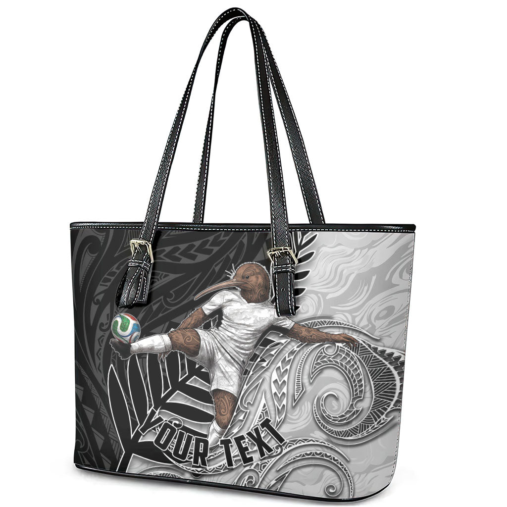 Personalized New Zealand Football Leather Tote Bag Kiwi Mascot with Silver Fern - Maori Tribal Tattoo Art TS04 - Polynesian Pride