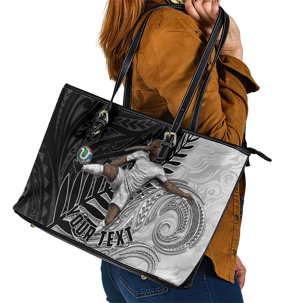 Personalized New Zealand Football Leather Tote Bag Kiwi Mascot with Silver Fern - Maori Tribal Tattoo Art TS04 - Polynesian Pride