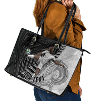 Personalized New Zealand Football Leather Tote Bag Kiwi Mascot with Silver Fern - Maori Tribal Tattoo Art TS04 - Polynesian Pride