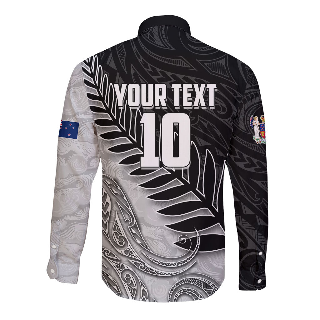 Personalized New Zealand Football Long Sleeve Button Shirt Kiwi Mascot with Silver Fern - Maori Tribal Tattoo Art TS04 - Polynesian Pride