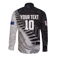 Personalized New Zealand Football Long Sleeve Button Shirt Kiwi Mascot with Silver Fern - Maori Tribal Tattoo Art TS04 - Polynesian Pride