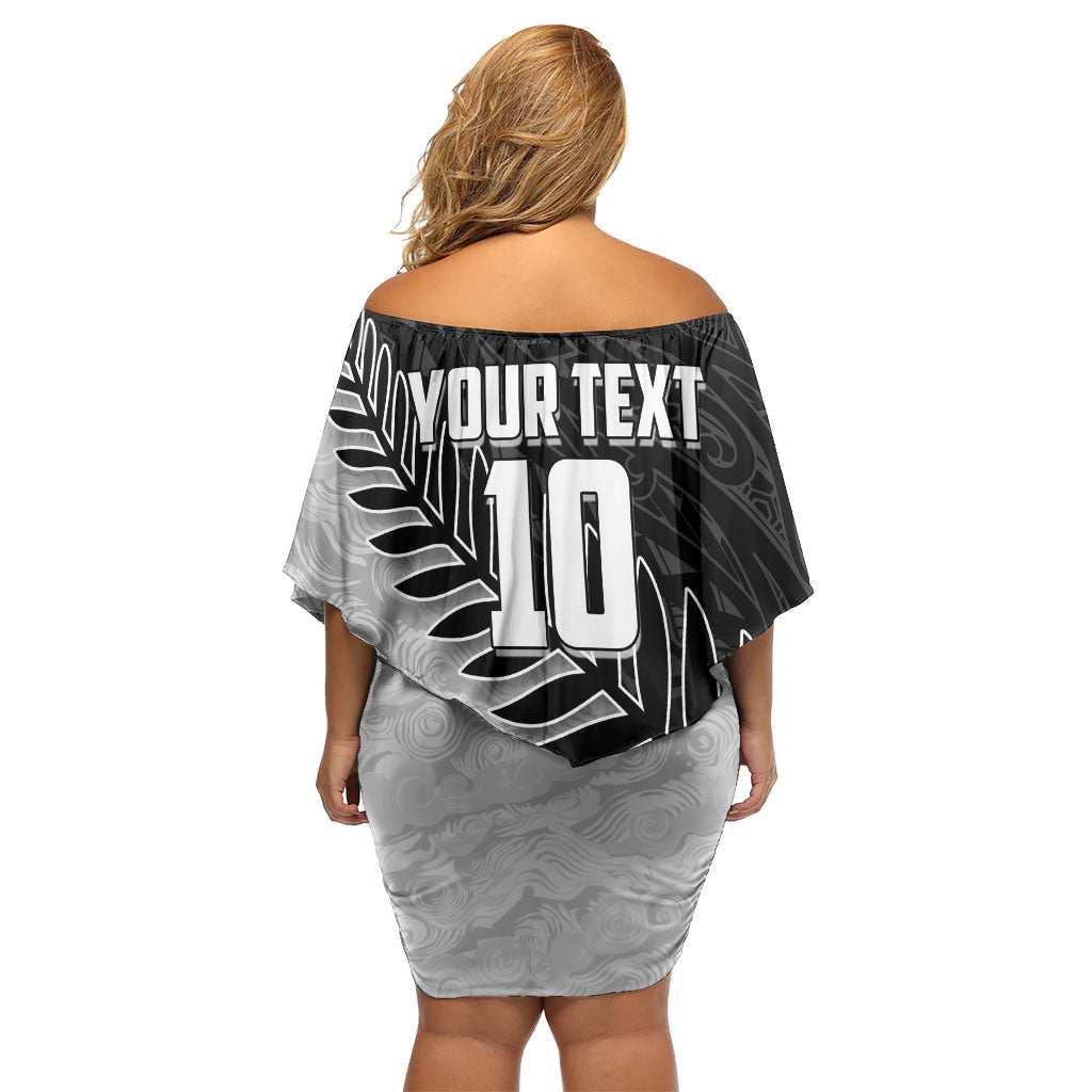 Personalized New Zealand Football Off Shoulder Short Dress Kiwi Mascot with Silver Fern - Maori Tribal Tattoo Art TS04 - Polynesian Pride