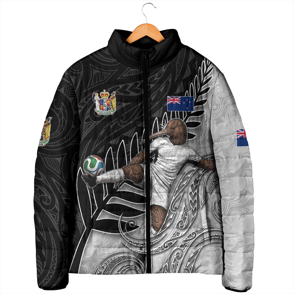 Personalized New Zealand Football Padded Jacket Kiwi Mascot with Silver Fern - Maori Tribal Tattoo Art TS04 - Polynesian Pride