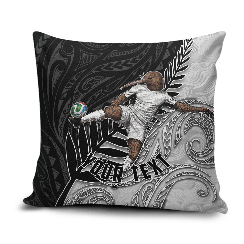 Personalized New Zealand Football Pillow Cover Kiwi Mascot with Silver Fern - Maori Tribal Tattoo Art TS04 Black White - Polynesian Pride