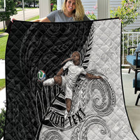 Personalized New Zealand Football Quilt Kiwi Mascot with Silver Fern - Maori Tribal Tattoo Art TS04 Black White - Polynesian Pride