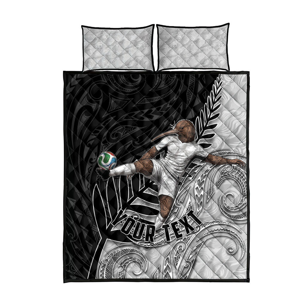 Personalized New Zealand Football Quilt Bed Set Kiwi Mascot with Silver Fern - Maori Tribal Tattoo Art TS04 - Polynesian Pride
