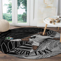 Personalized New Zealand Football Round Carpet Kiwi Mascot with Silver Fern - Maori Tribal Tattoo Art TS04 - Polynesian Pride