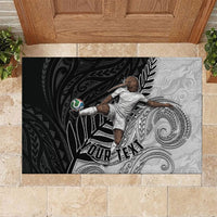 Personalized New Zealand Football Rubber Doormat Kiwi Mascot with Silver Fern - Maori Tribal Tattoo Art TS04 Black White - Polynesian Pride