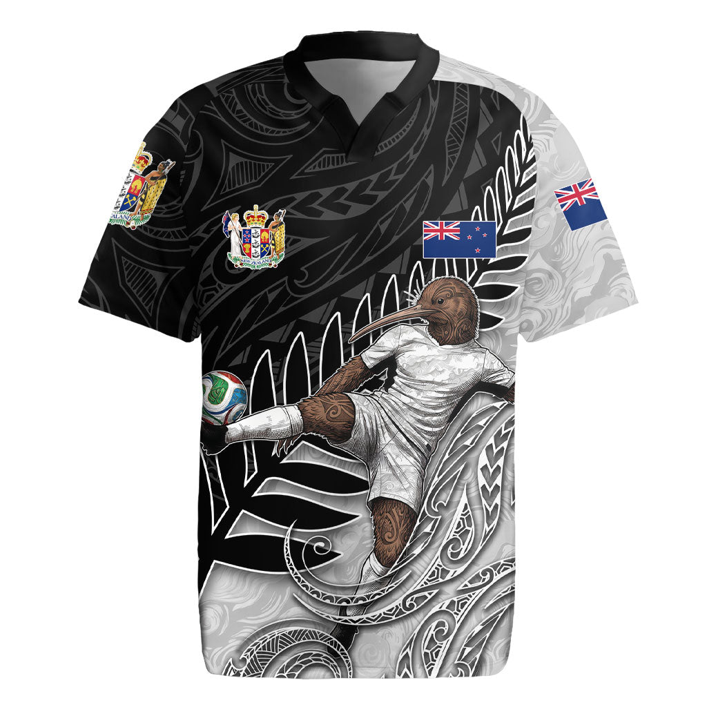 Personalized New Zealand Football Rugby Jersey Kiwi Mascot with Silver Fern - Maori Tribal Tattoo Art TS04 Black White - Polynesian Pride