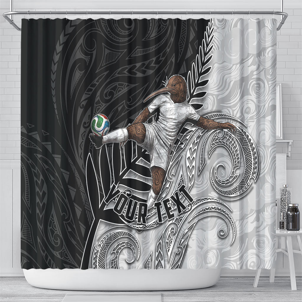 Personalized New Zealand Football Shower Curtain Kiwi Mascot with Silver Fern - Maori Tribal Tattoo Art TS04 - Polynesian Pride