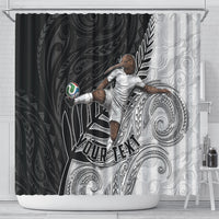 Personalized New Zealand Football Shower Curtain Kiwi Mascot with Silver Fern - Maori Tribal Tattoo Art TS04 - Polynesian Pride