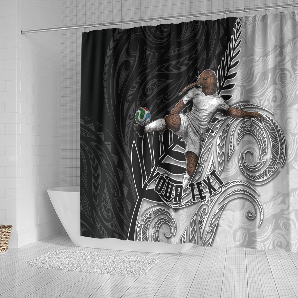 Personalized New Zealand Football Shower Curtain Kiwi Mascot with Silver Fern - Maori Tribal Tattoo Art TS04 - Polynesian Pride