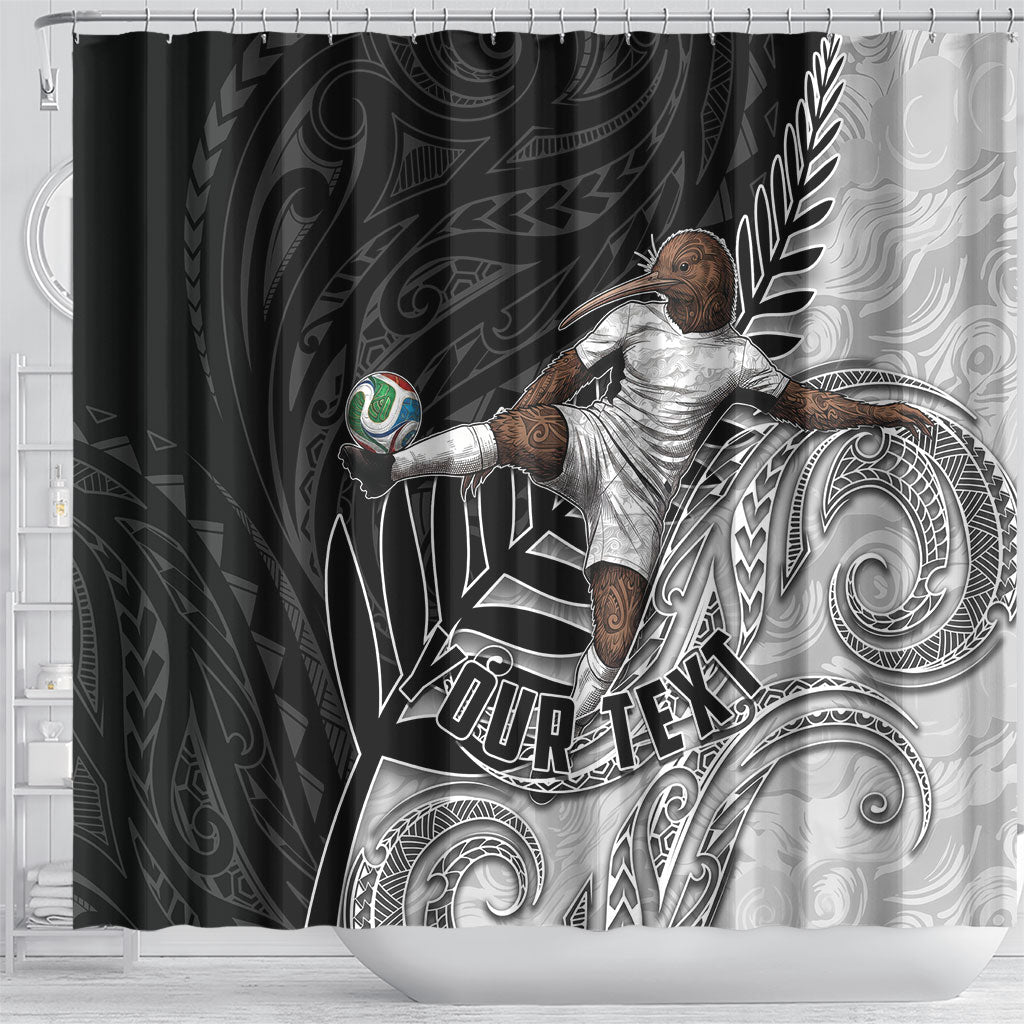 Personalized New Zealand Football Shower Curtain Kiwi Mascot with Silver Fern - Maori Tribal Tattoo Art TS04 - Polynesian Pride
