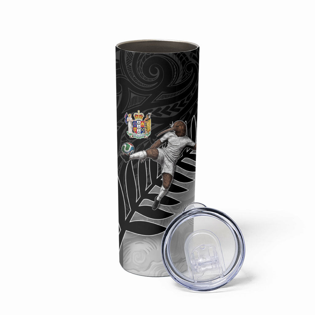 Personalized New Zealand Football Skinny Tumbler Kiwi Mascot with Silver Fern - Maori Tribal Tattoo Art TS04 - Polynesian Pride