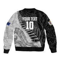 Personalized New Zealand Football Sleeve Zip Bomber Jacket Kiwi Mascot with Silver Fern - Maori Tribal Tattoo Art TS04 - Polynesian Pride