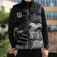 Personalized New Zealand Football Sleeveless Puffer Jacket Kiwi Mascot with Silver Fern - Maori Tribal Tattoo Art TS04 - Polynesian Pride