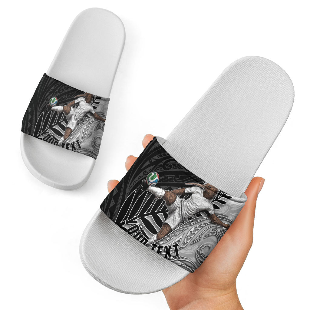 Personalized New Zealand Football Slide Sandals Kiwi Mascot with Silver Fern - Maori Tribal Tattoo Art TS04 - Polynesian Pride