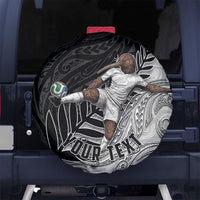 Personalized New Zealand Football Spare Tire Cover Kiwi Mascot with Silver Fern - Maori Tribal Tattoo Art TS04 No hole Black White - Polynesian Pride