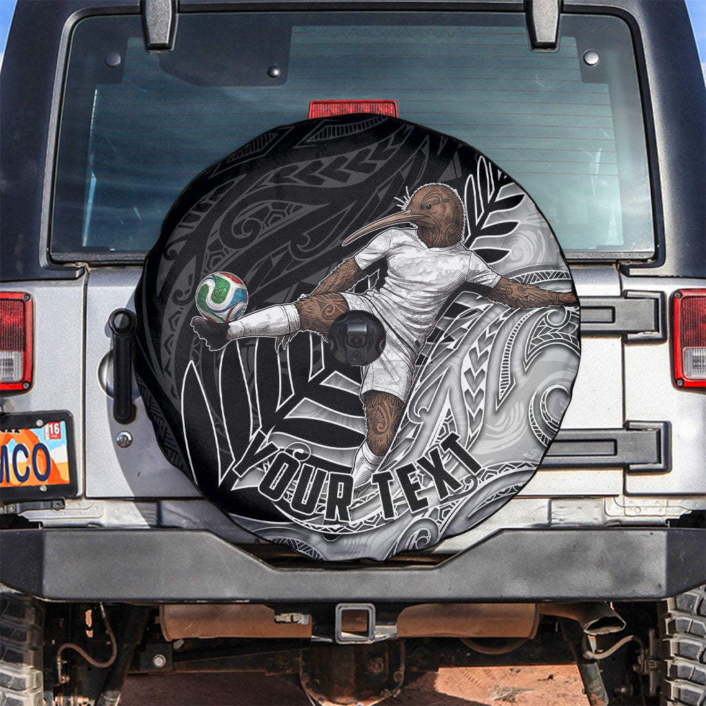 Personalized New Zealand Football Spare Tire Cover Kiwi Mascot with Silver Fern - Maori Tribal Tattoo Art TS04 Black White - Polynesian Pride