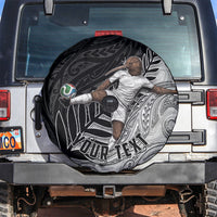 Personalized New Zealand Football Spare Tire Cover Kiwi Mascot with Silver Fern - Maori Tribal Tattoo Art TS04 Black White - Polynesian Pride