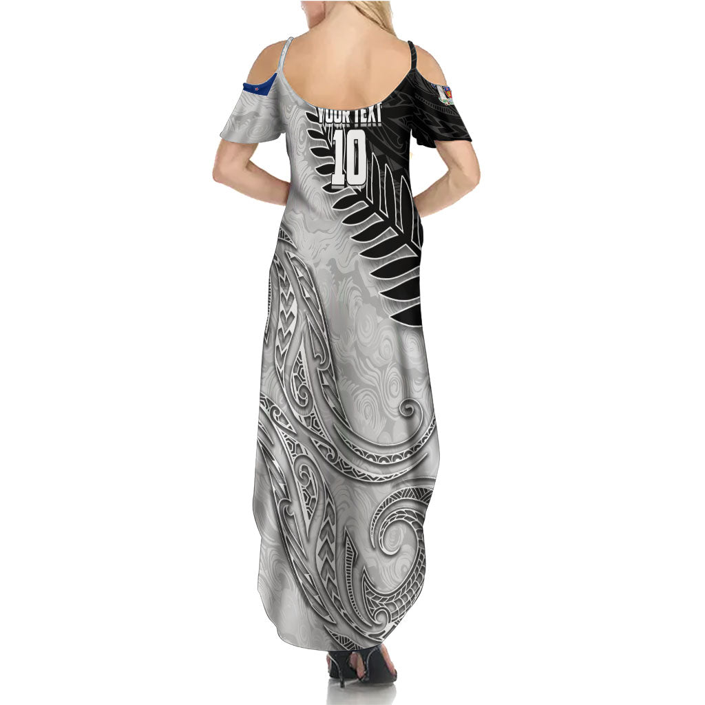 Personalized New Zealand Football Summer Maxi Dress Kiwi Mascot with Silver Fern - Maori Tribal Tattoo Art TS04 - Polynesian Pride