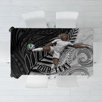 Personalized New Zealand Football Tablecloth Kiwi Mascot with Silver Fern - Maori Tribal Tattoo Art TS04 Black White - Polynesian Pride