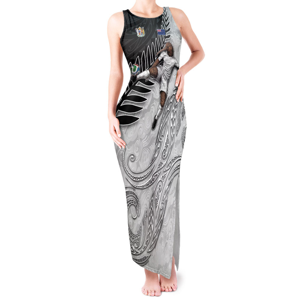 Personalized New Zealand Football Tank Maxi Dress Kiwi Mascot with Silver Fern - Maori Tribal Tattoo Art TS04 Women Black White - Polynesian Pride