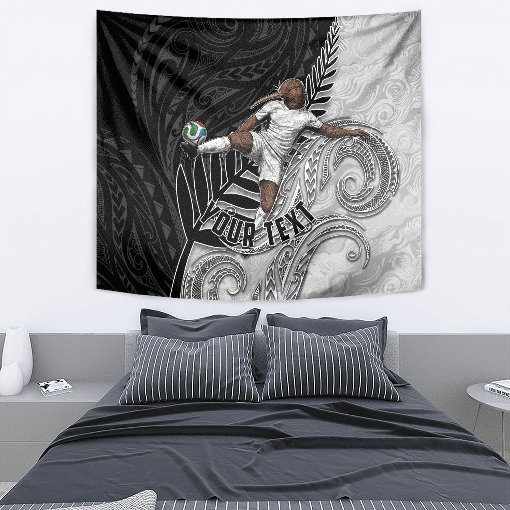 Personalized New Zealand Football Tapestry Kiwi Mascot with Silver Fern - Maori Tribal Tattoo Art TS04 - Polynesian Pride