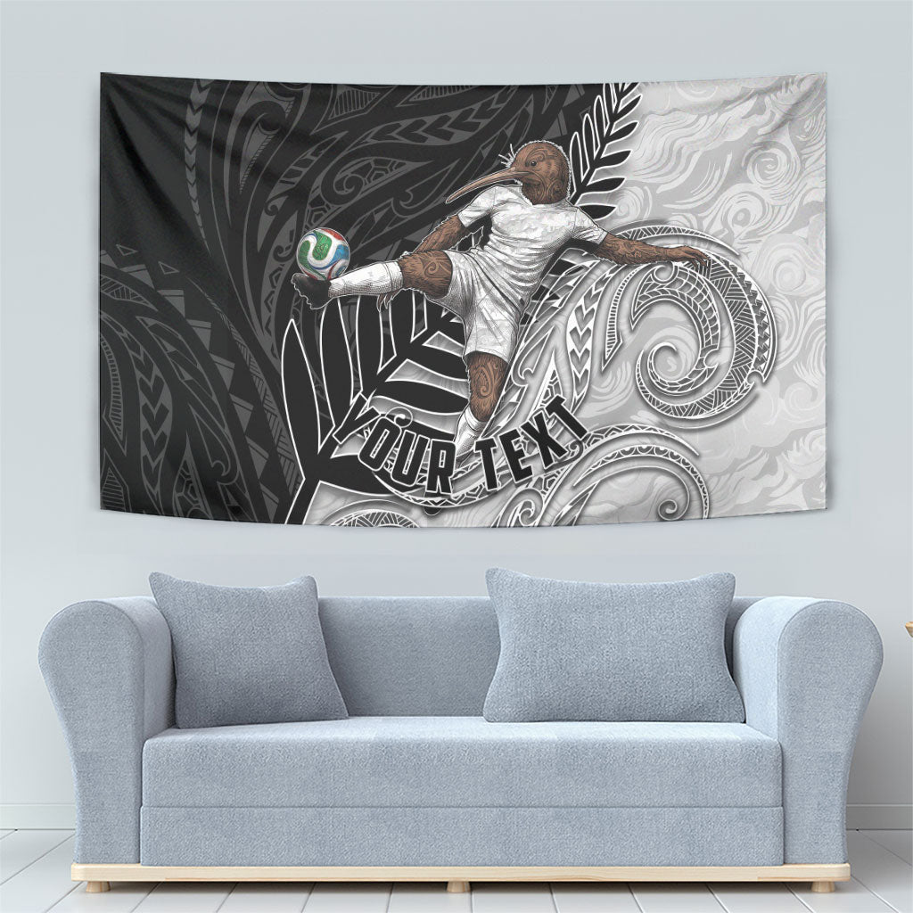Personalized New Zealand Football Tapestry Kiwi Mascot with Silver Fern - Maori Tribal Tattoo Art TS04 - Polynesian Pride