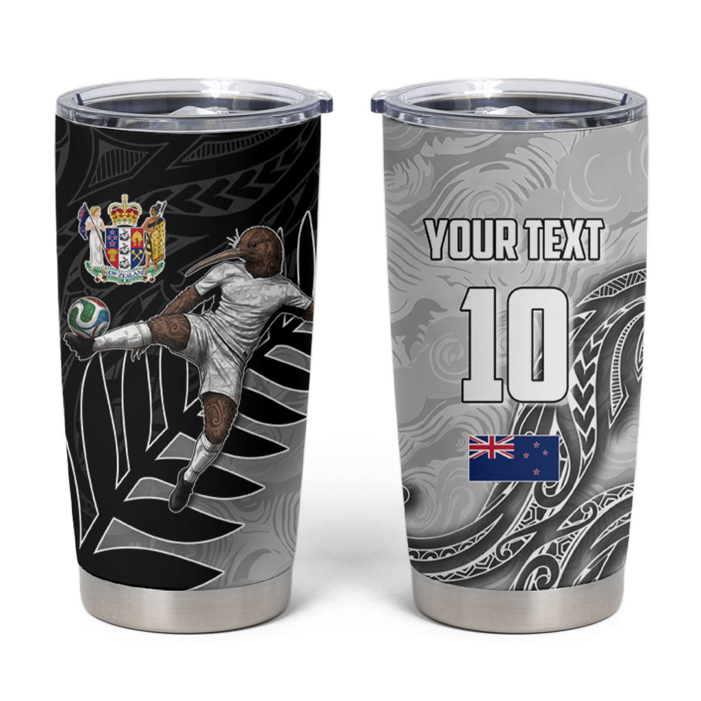 Personalized New Zealand Football Tumbler Cup Kiwi Mascot with Silver Fern - Maori Tribal Tattoo Art TS04 Black White - Polynesian Pride