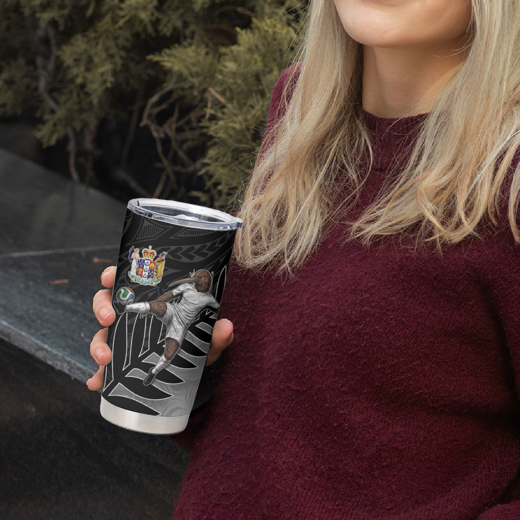 Personalized New Zealand Football Tumbler Cup Kiwi Mascot with Silver Fern - Maori Tribal Tattoo Art TS04 - Polynesian Pride