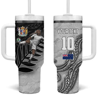 Personalized New Zealand Football Tumbler With Handle Kiwi Mascot with Silver Fern - Maori Tribal Tattoo Art TS04 One Size: 40 oz Black White - Polynesian Pride