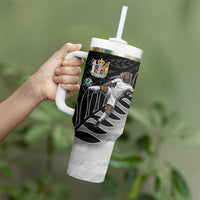 Personalized New Zealand Football Tumbler With Handle Kiwi Mascot with Silver Fern - Maori Tribal Tattoo Art TS04 - Polynesian Pride