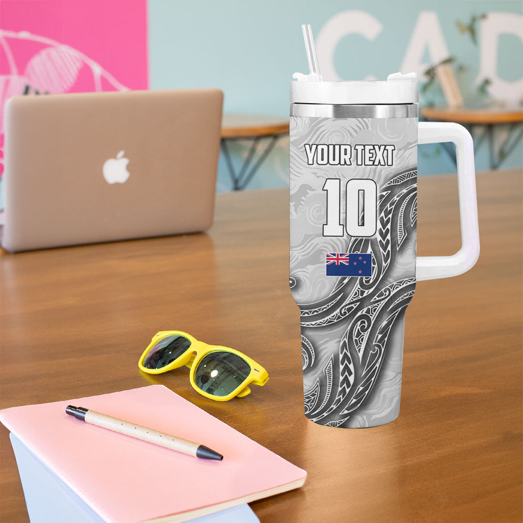 Personalized New Zealand Football Tumbler With Handle Kiwi Mascot with Silver Fern - Maori Tribal Tattoo Art TS04 - Polynesian Pride