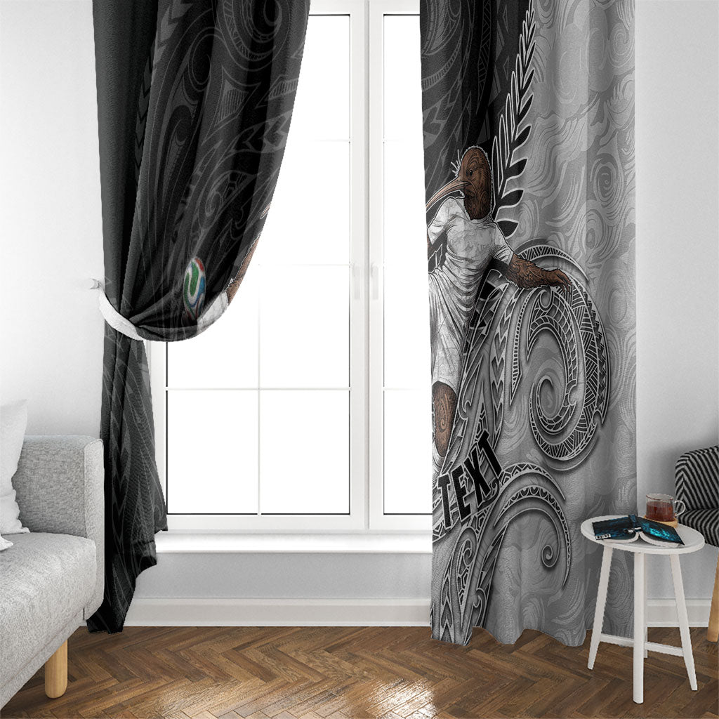 Personalized New Zealand Football Window Curtain Kiwi Mascot with Silver Fern - Maori Tribal Tattoo Art TS04 - Polynesian Pride