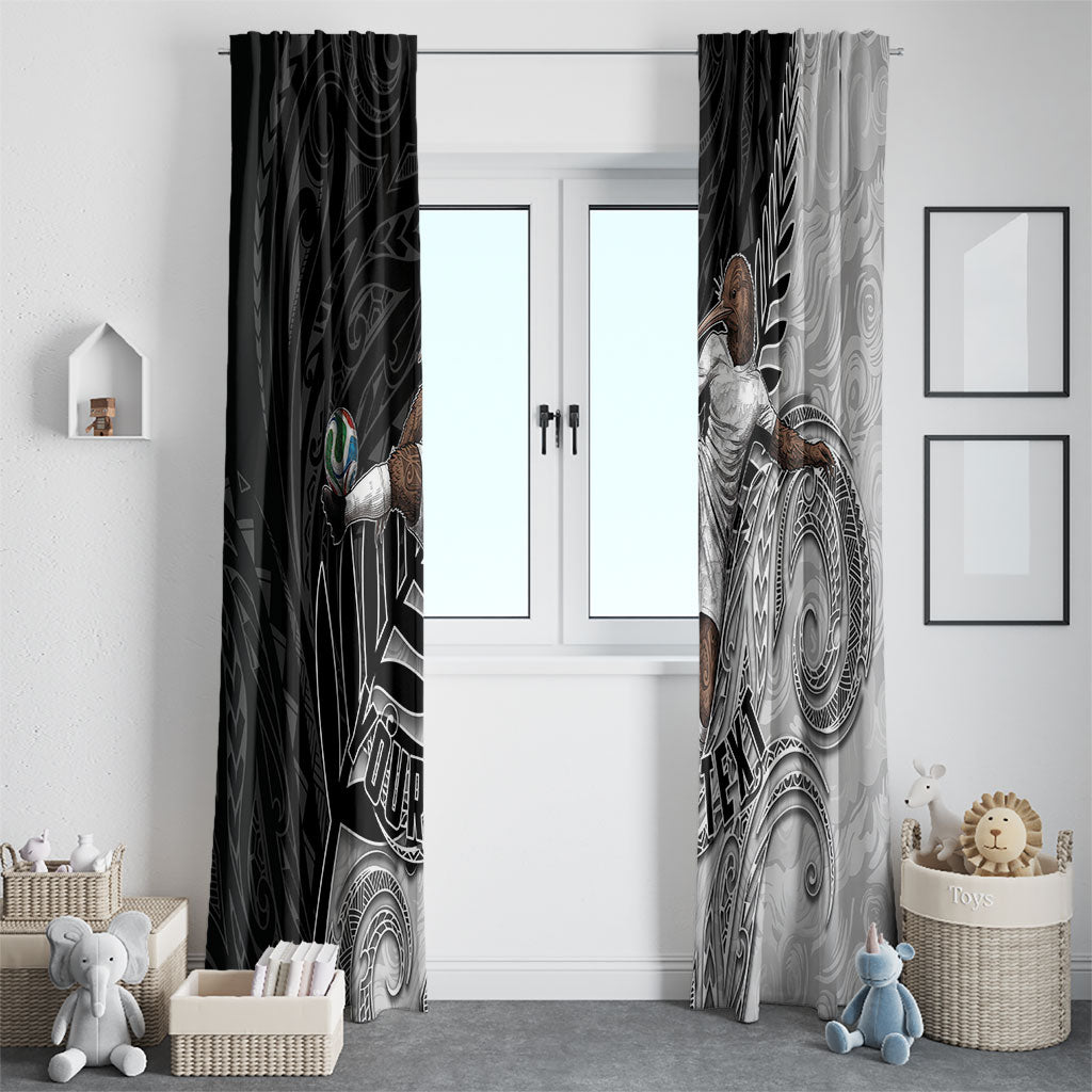 Personalized New Zealand Football Window Curtain Kiwi Mascot with Silver Fern - Maori Tribal Tattoo Art TS04 - Polynesian Pride