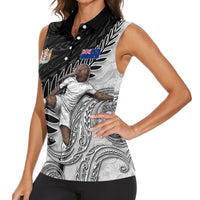 Personalized New Zealand Football Women Sleeveless Polo Shirt Kiwi Mascot with Silver Fern - Maori Tribal Tattoo Art TS04 - Polynesian Pride