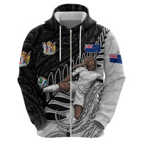 Personalized New Zealand Football Zip Hoodie Kiwi Mascot with Silver Fern - Maori Tribal Tattoo Art TS04 - Polynesian Pride